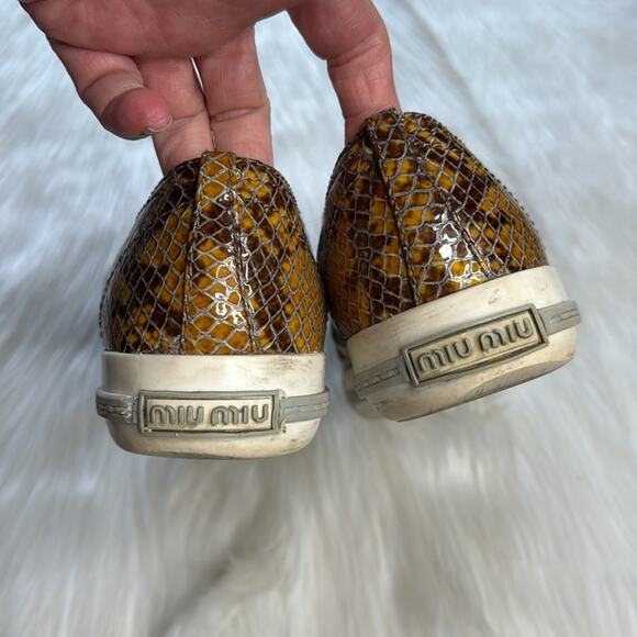 Miu Miu Yellow Python Print Leather Studded Toe Cap Sneakers - Picture 8 of 11